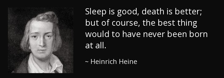 Sleep is good, death is better; but of course, the best thing would to have never been born at all - Heinrich-Heine