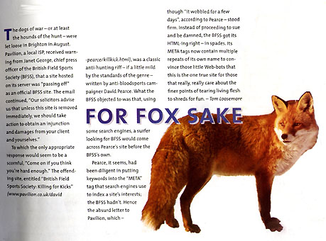 'Wired' magazine British Field Sports Society clipping